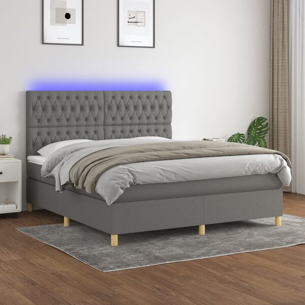 vidaXL Box spring postel s matrac&iacute; a LED tmavě &scaron;ed&aacute; 180x200 cm textil