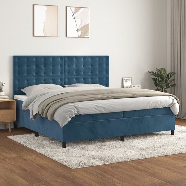 vidaXL Box spring postel s matrac&iacute; tmavě modr&aacute; 200x200 cm samet