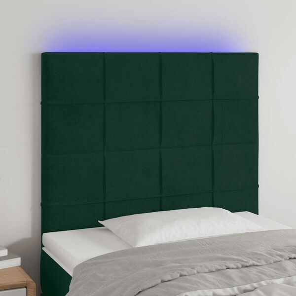 vidaXL Čelo postele s LED tmavě zelen&aacute; 80x5x118/128 cm samet