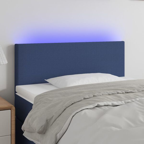 vidaXL Čelo postele s LED modr&eacute; 90x5x78/88 cm textil