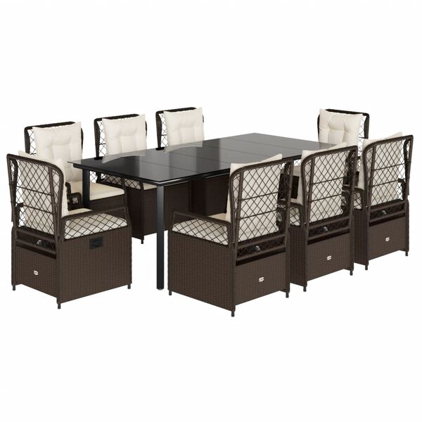 vidaXL 9d&iacute;ln&yacute; zahradn&iacute; j&iacute;deln&iacute; set s podu&scaron;kami hněd&yacute; polyratan