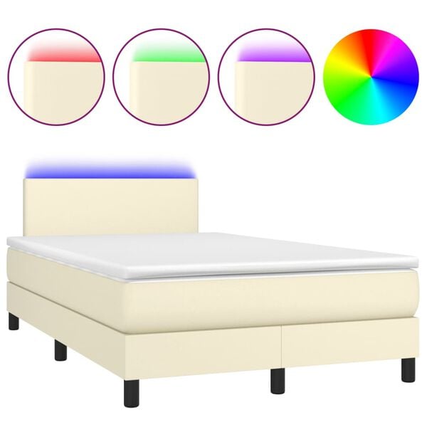 vidaXL Box spring postel s matrac&iacute; a LED kr&eacute;mov&aacute; 120x200 cm uměl&aacute; kůže