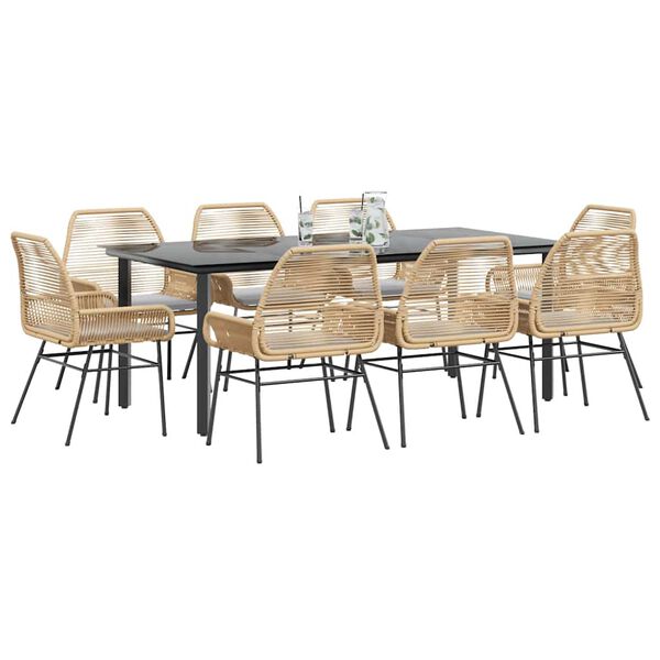 vidaXL 9d&iacute;ln&yacute; zahradn&iacute; j&iacute;deln&iacute; set s podu&scaron;kami hněd&yacute; polyratan sklo