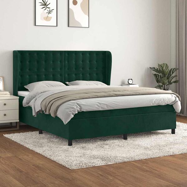 vidaXL Box spring postel s matrac&iacute; tmavě zelen&aacute; 180x200 cm samet