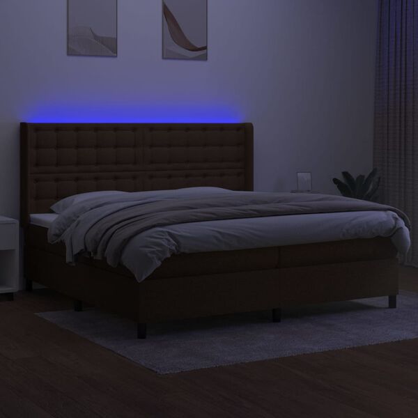 vidaXL Box spring postel s matrac&iacute; a LED tmavě hněd&aacute; 200x200 cm textil