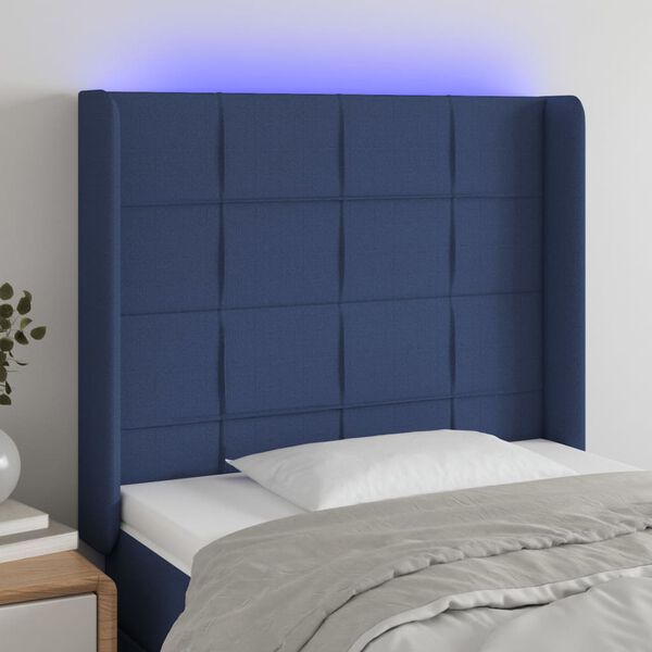 vidaXL Čelo postele s LED modr&eacute; 103 x 16 x 118/128 cm textil