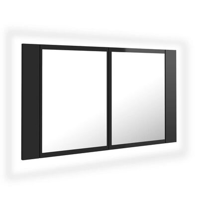 vidaXL LED koupelnová skříňka se zrcadlem lesklá černá 80 x 12 x 45 cm