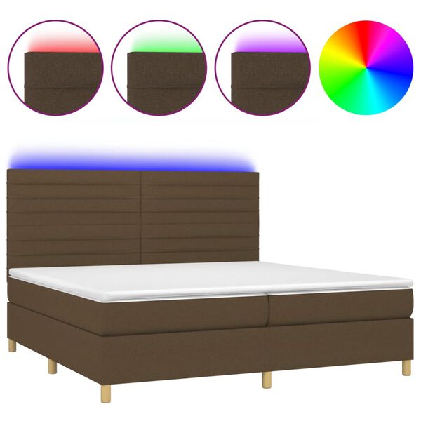vidaXL Box spring postel s matrac&iacute; a LED tmavě hněd&aacute; 200x200 cm textil