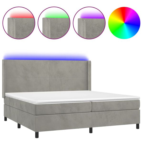 vidaXL Box spring postel s matrac&iacute; a LED světle &scaron;ed&aacute; 200x200 cm samet