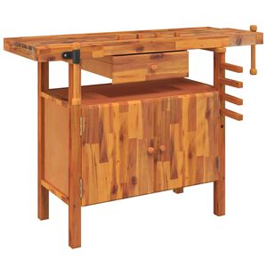vidaXL Pracovn&iacute; stůl se z&aacute;suvkou a svěr&aacute;ky 124 x 52 x 83 cm masivn&iacute; ak&aacute;cie
