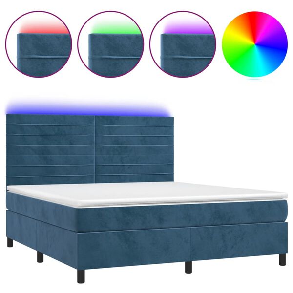 vidaXL Box spring postel s matrac&iacute; a LED tmavě modr&aacute; 160x200 cm samet