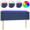 vidaXL Čelo postele s LED modr&eacute; 147 x 16 x 78/88 cm textil