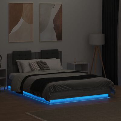 vidaXL Rám postele s čelem a LED osvětlením šedý sonoma 135 x 190 cm
