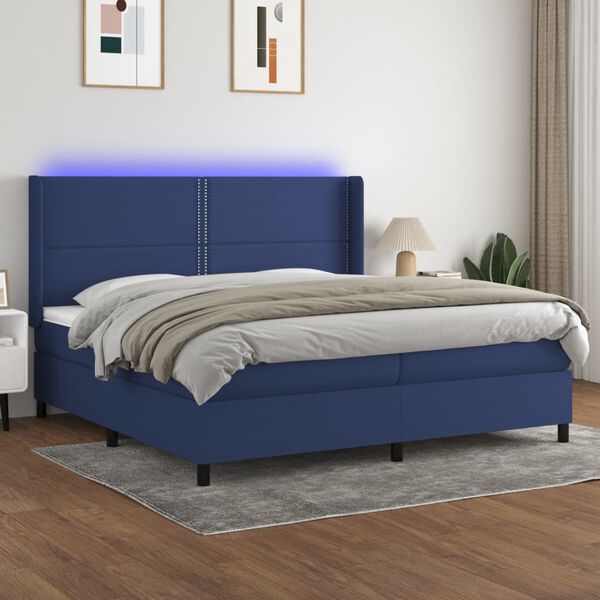 vidaXL Box spring postel s matrac&iacute; a LED modr&aacute; 200x200 cm textil