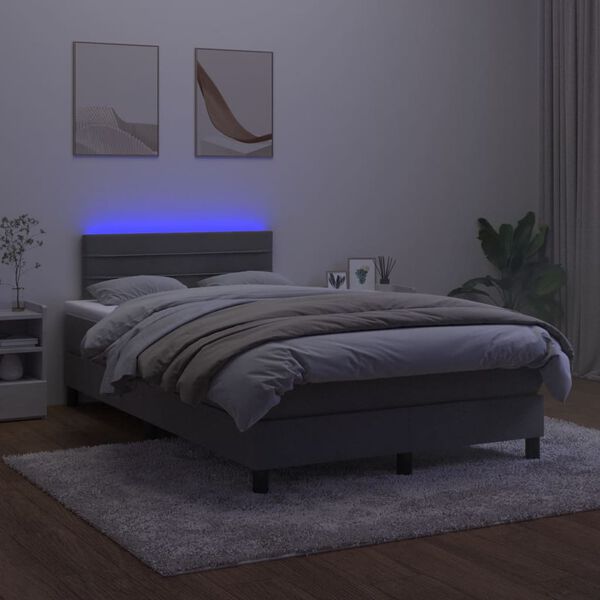 vidaXL Box spring postel s matrac&iacute; a LED tmavě &scaron;ed&aacute; 120x200 cm samet