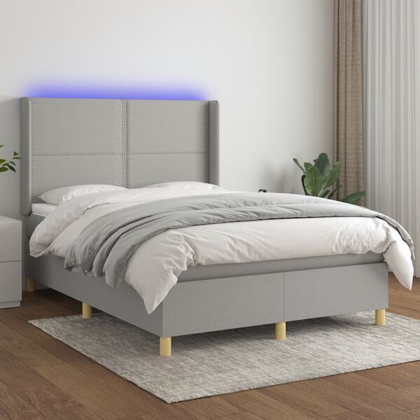 vidaXL Box spring postel s matrac&iacute; a LED světle &scaron;ed&aacute; 140x190 cm textil