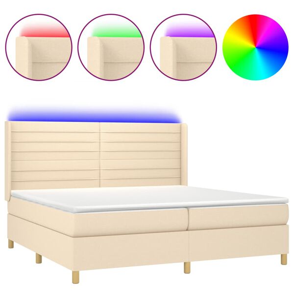 vidaXL Box spring postel s matrac&iacute; a LED kr&eacute;mov&aacute; 200x200 cm textil