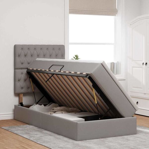 vidaXL Postel s &uacute;ložn&yacute;m prostorem a matrac&iacute; s čelo Taupe 90 x 200 cm