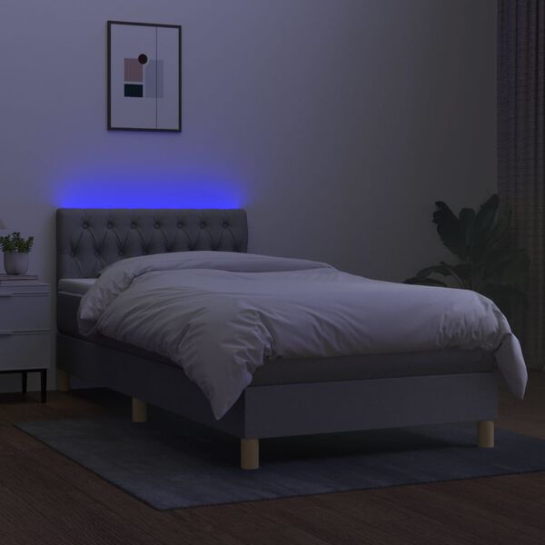 vidaXL Box spring postel s matrac&iacute; a LED světle &scaron;ed&aacute; 90x190 cm textil