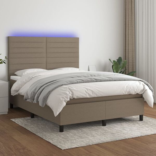 vidaXL Box spring postel s matrac&iacute; a LED taupe 140x200 cm textil