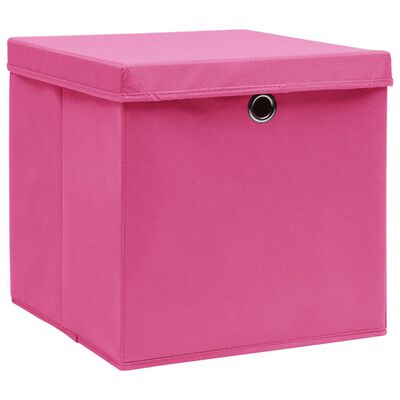 vidaXL Úložné boxy s víky 4 ks 28 x 28 x 28 cm růžové