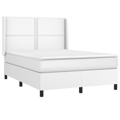 vidaXL Box spring postel s matrací a LED bílá 140x200 cm umělá kůže