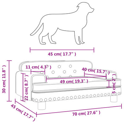 vidaXL Pelíšek pro psy šedý 70 x 45 x 30 cm umělá kůže