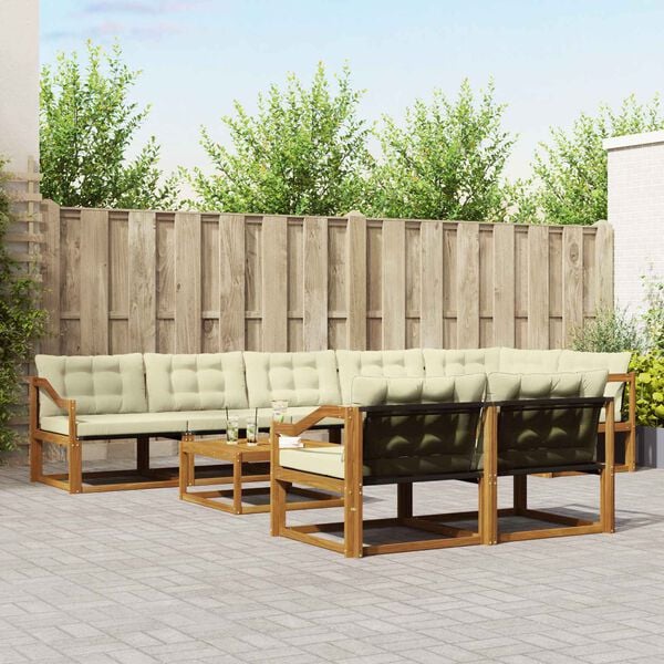 vidaXL Venkovn&iacute; pohovkov&aacute; souprava 9 pcs Přirozen&aacute; a Kr&eacute;mov&aacute;