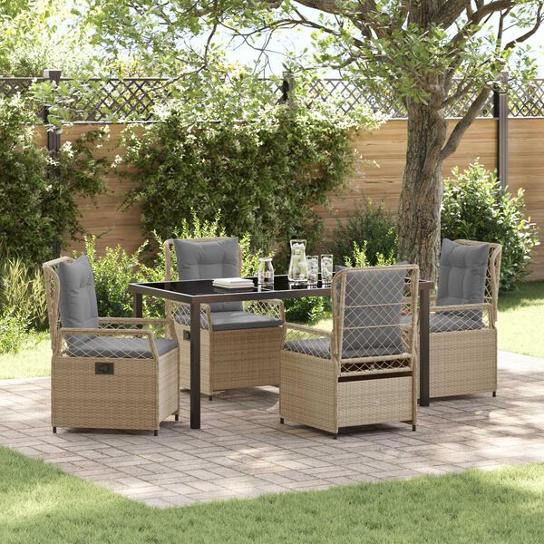 vidaXL Zahradn&iacute; j&iacute;deln&iacute; souprava 5 pcs B&eacute;žov&aacute; a Světle &scaron;ed&aacute; polyratan