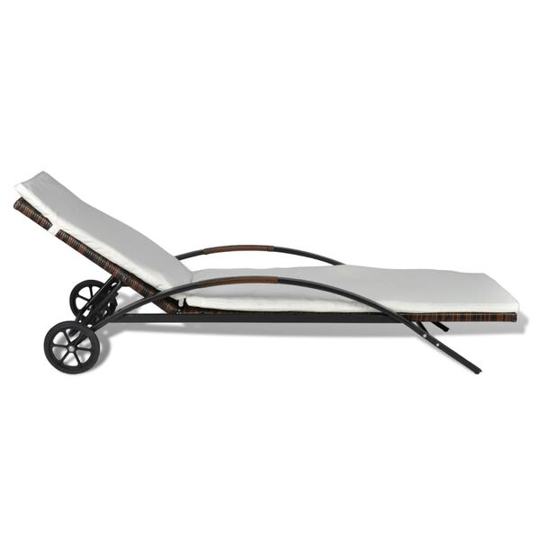 vidaXL Zahradn&iacute; leh&aacute;tko s podu&scaron;kou a kolečky polyratan hněd&eacute;