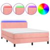 vidaXL Box spring postel s matrac&iacute; a LED růžov&aacute; 140x190 cm samet