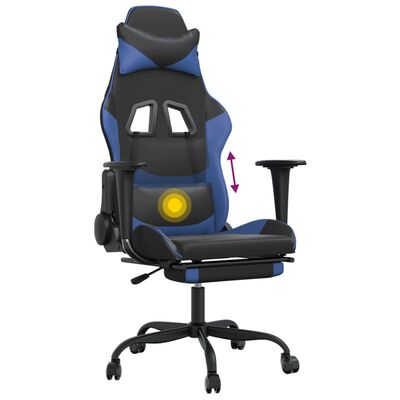 vidaXL Masážní herní židle s podnožkou černá a modrá umělá kůže