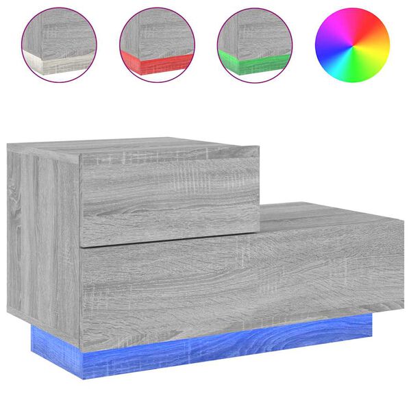 vidaXL Noční stolek s LED osvětlením šedý sonoma 70 x 36 x 40,5 cm