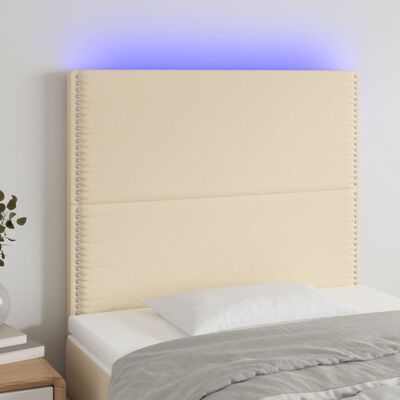 vidaXL Čelo postele s LED krémové 90x5x118/128 cm textil