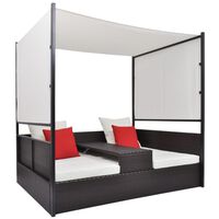 vidaXL Zahradní postel s baldachýnem hnědá 190 x 130 cm polyratan