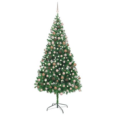 vidaXL Umělý vánoční stromek s LED a sadou koulí 210 cm 910 větviček