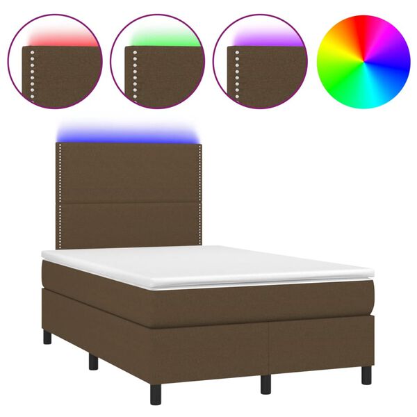 vidaXL Box spring postel s matrac&iacute; a LED tmavě hněd&aacute; 120x190 cm textil