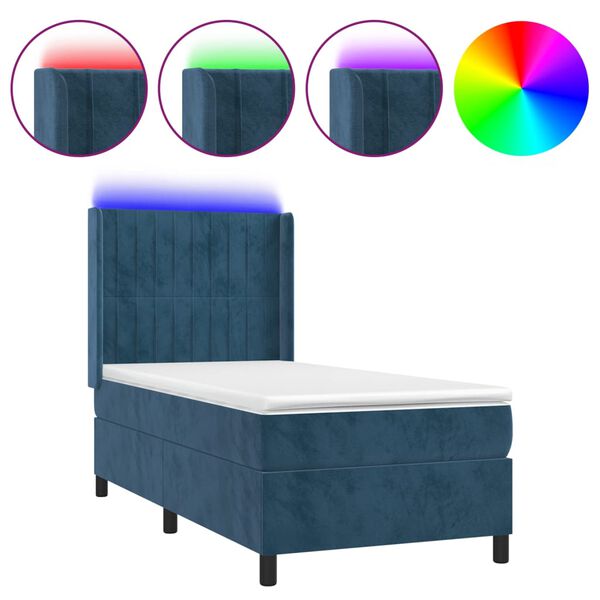 vidaXL Box spring postel s matrac&iacute; a LED tmavě modr&aacute; 100x200 cm samet