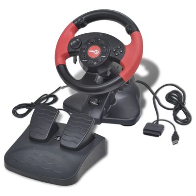 Herní závodní volant pro PS2/PS3/PC, červený