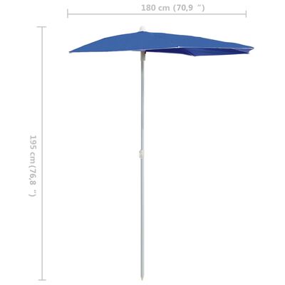 vidaXL Zahradní půlkruhový slunečník s tyčí 180 x 90 cm azurový