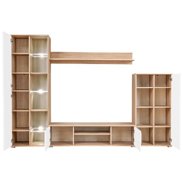 vidaXL Ob&yacute;vac&iacute; stěna s LED osvětlen&iacute;m dub sonoma a b&iacute;l&aacute;