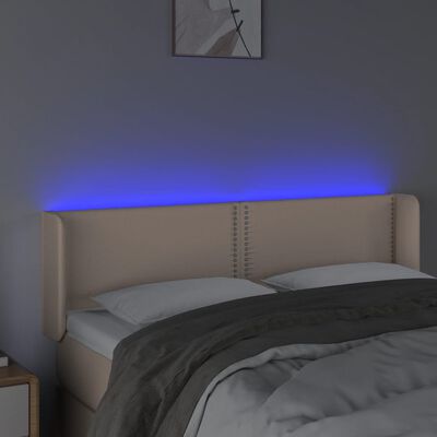 vidaXL Čelo postele s LED cappuccino 147 x 16 x 78/88 cm umělá kůže