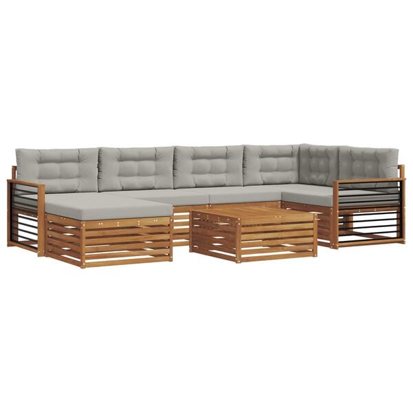 vidaXL Venkovn&iacute; pohovkov&aacute; souprava 7 pcs Př&iacute;rodn&iacute; a světle &scaron;ed&aacute;