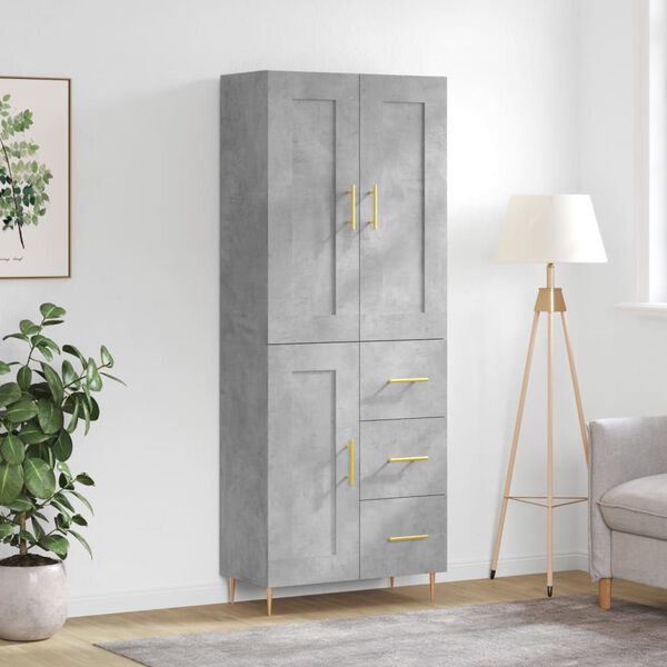 vidaXL Skř&iacute;ň highboard betonově &scaron;ed&aacute; 69,5x34x180 cm kompozitn&iacute; dřevo