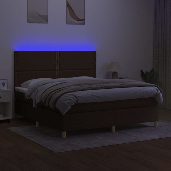 vidaXL Box spring postel s matrac&iacute; a LED tmavě hněd&aacute; 160x200 cm textil