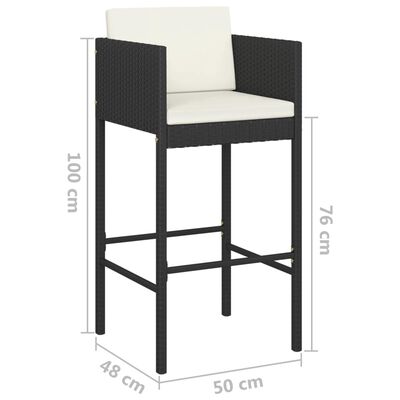 vidaXL Barové stoličky 4 ks s poduškami černé polyratan