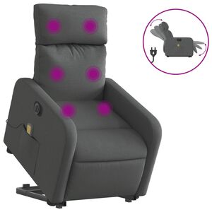 vidaXL Elektrick&eacute; zvedac&iacute; mas&aacute;žn&iacute; polohovac&iacute; křeslo tmavě &scaron;ed&eacute; textil