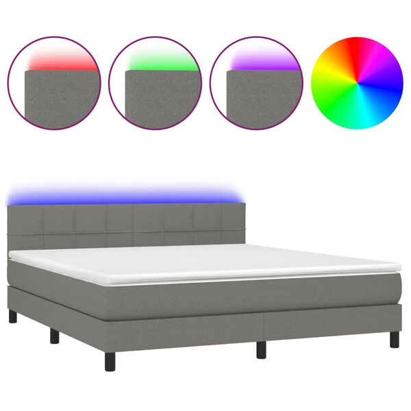 vidaXL Box spring postel s matrací a LED tmavě šedá 180x200 cm textil