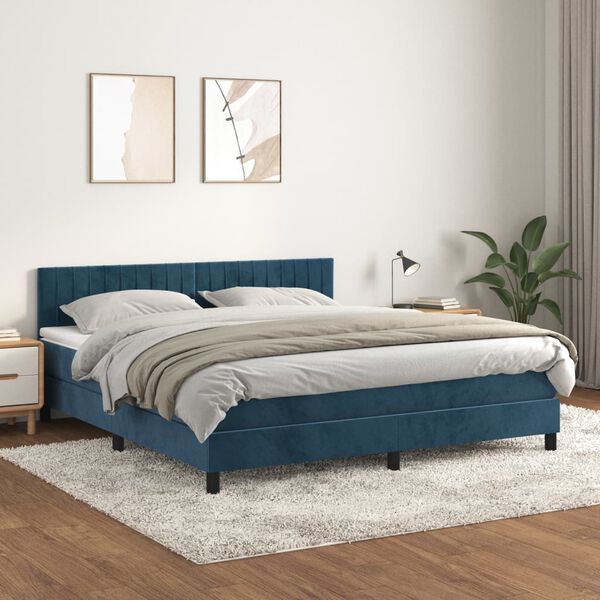 vidaXL Box spring postel s matrac&iacute; tmavě modr&aacute; 180x200 cm samet
