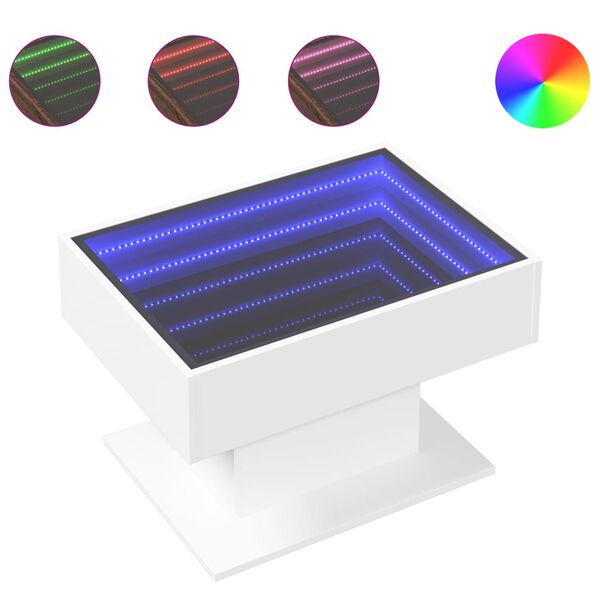 vidaXL Konferenčn&iacute; stolek s LED b&iacute;l&yacute; 70 x 50 x 45 cm kompozitn&iacute; dřevo